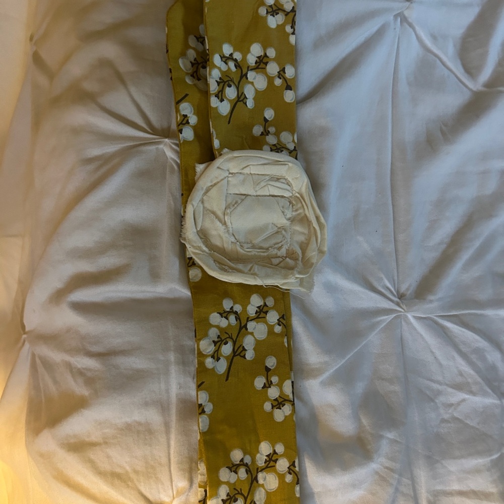 Yellow Floral Sash Belt with White Accents